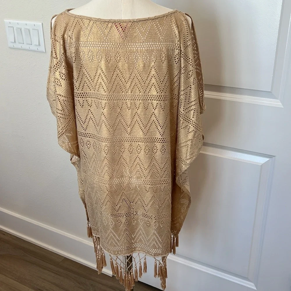 LILLY PULITZER Jerrica Mini Caftan Coverup S/M Gold Foiled Lace Tassels - Picture 6 of 7